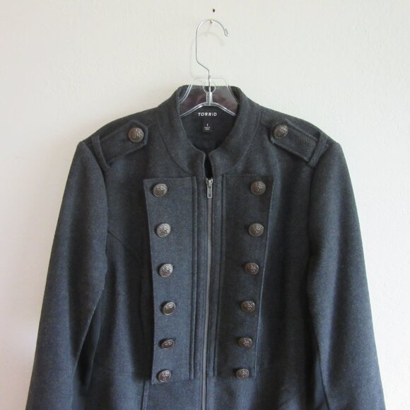 TORRID Dark Gray Herringbone Fit & Flare 1X Military Theme Dress - Picture 2 of 5